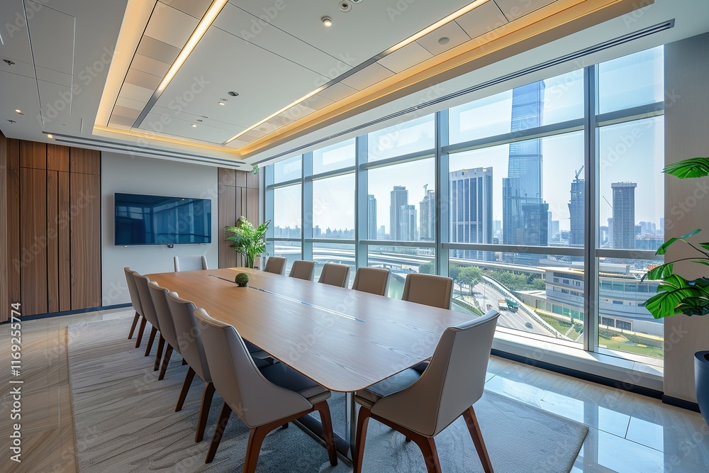 Fototapeta premium Modern conference room with city view