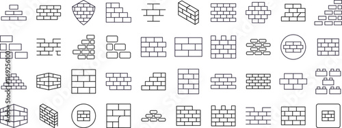 Collection of Building Related Line Icons. Brick Wall Outline Signs for Graphic and Web Design, Apps, Adverts, Various Cards