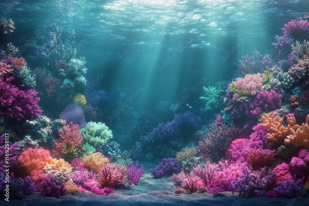 Fototapeta premium Vibrant coral reef bustling with marine life in a tropical underwater paradise