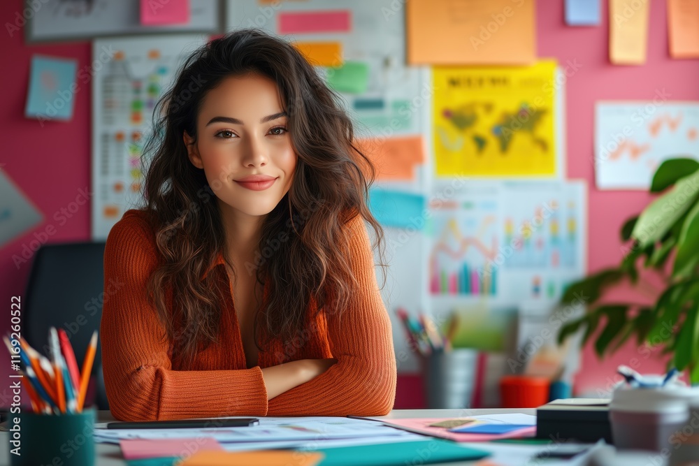 Fototapeta premium Virtual marketing specialist analyzes social media trends in creative workspace
