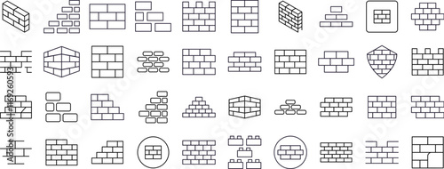 Building Line Icon Bundle. Brick Wall Outline Signs for Graphic and Web Design, Apps, Adverts, Various Cards