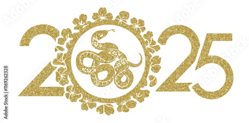 Chinese New Year Zodiac Sign year of the Snake Chinese calligraphy vector flat style illustration