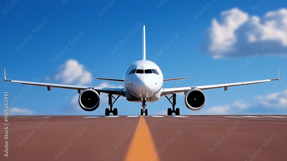 Naklejka premium Airplane on Runway under Clear Sky