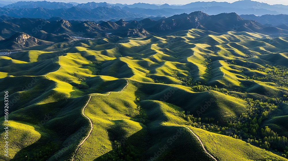 Fototapeta Aerial View of Rolling Hills and Valleys