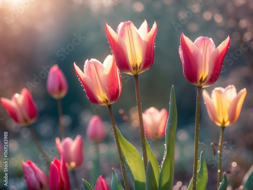 Vibrant Tulip Flowers in Bloom Under Soft Natural Light in Garden Setting photo