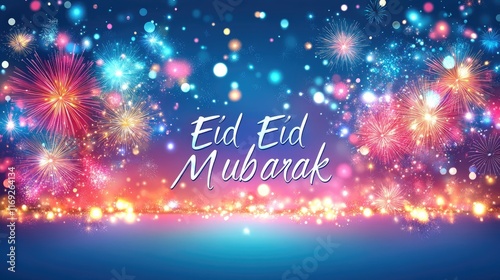 Wallpaper Mural Vibrant fireworks display celebrating Eid. Perfect for Eid Mubarak greetings, social media posts, and festive backgrounds. Torontodigital.ca