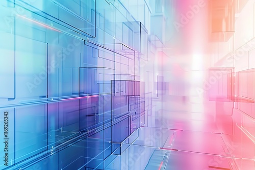 Abstract geometric background with blue and pink hues.