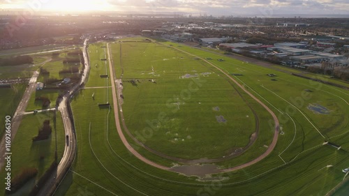 Aerial view of Aintree Racecourse in Merseyside, England. Venue for the Grand National  photo