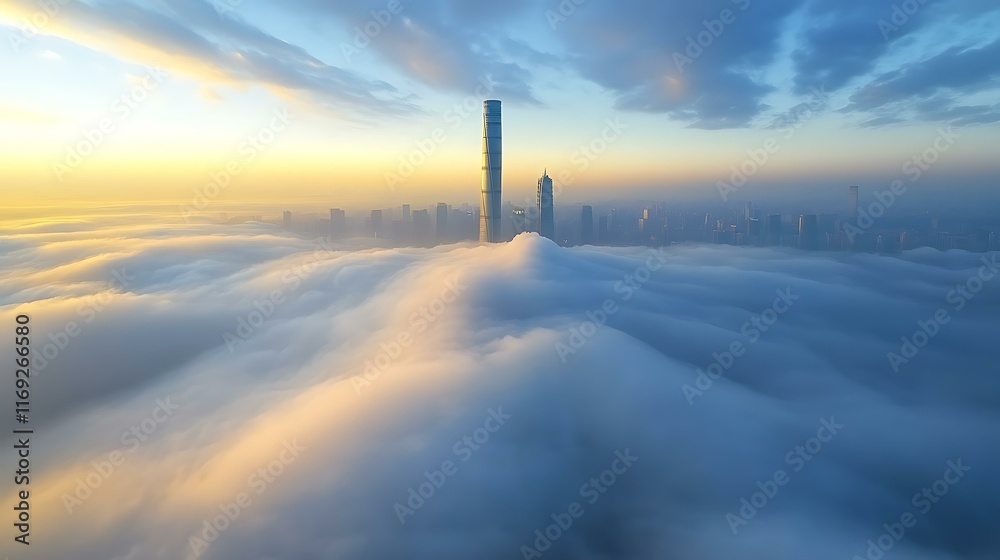 Sunrise City Skyline Pierced by Clouds Sunrise City Skyline Pierced by Clouds