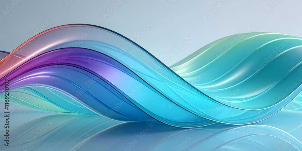 Waves of translucent colors flow gracefully, creating a dynamic and harmonious visual effect. Soft shades of teal, purple and green intertwine, reflecting pastel shades on a glossy surface.AI Waves of translucent colors flow gracefully, creating a dynamic and harmonious visual effect. Soft shades of teal, purple and green intertwine, reflecting pastel shades on a glossy surface.AI