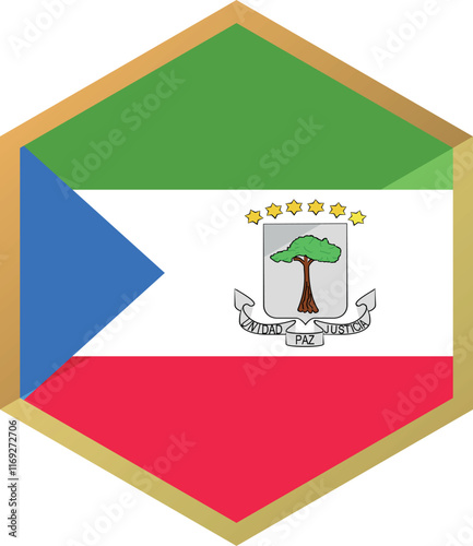 Equatorial Guinea flag in hexagon shape icon
