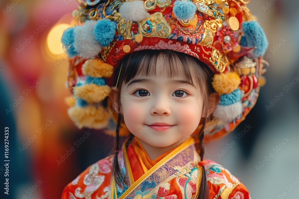 Young girl in traditional outfit displays vibrant cultural heritage during festival Young girl in traditional outfit displays vibrant cultural heritage during festival