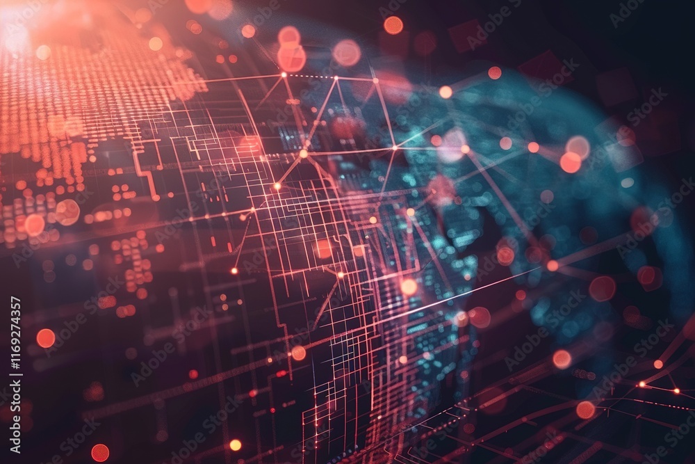 Obraz premium Global network connection, digital data streams visualized.