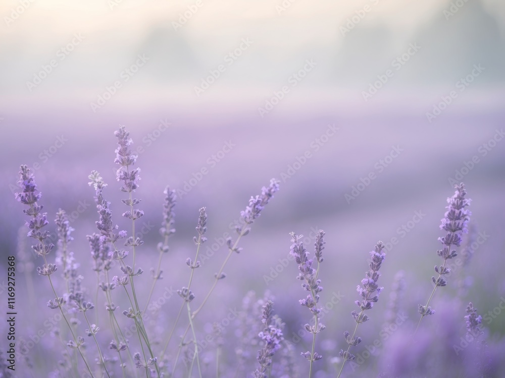 Fototapeta premium Lavender Fields Dreamy Pastel Purple Flowers Soft Focus Background.