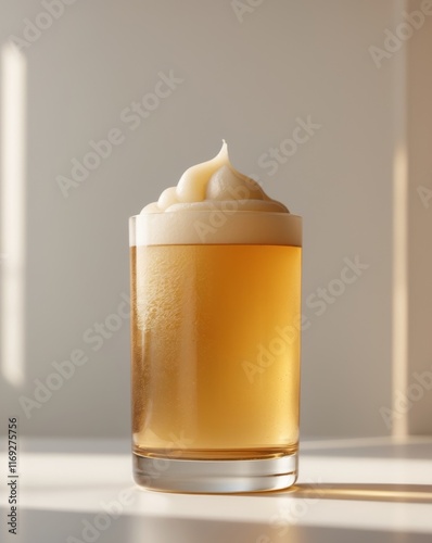 Enjoying craft cider in a modern glass with a frothy top. photo