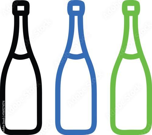 A set of Wine bottles icon vector art using solid color outline and illustration design.