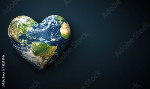 Heart-shaped Earth symbolizing love for planet, showcasing continents, oceans, and natural beauty, emphasizing environmental awareness and care photo