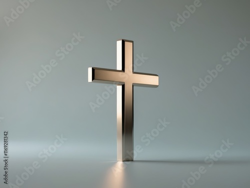 Christian cross in beveled and polished metal. photo