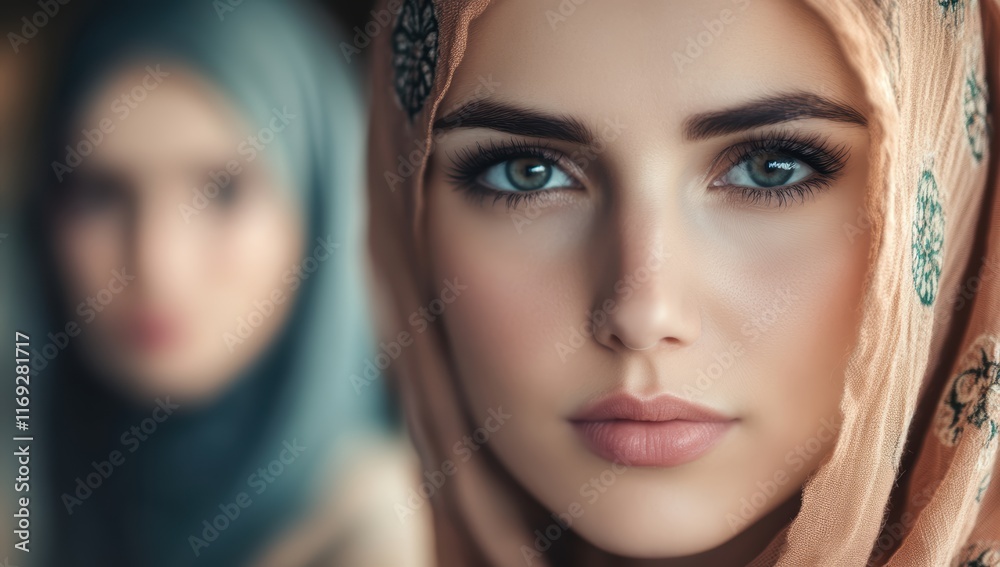 Potrait of multiethnic muslim women with headscarves. Potrait of multiethnic muslim women with headscarves.
