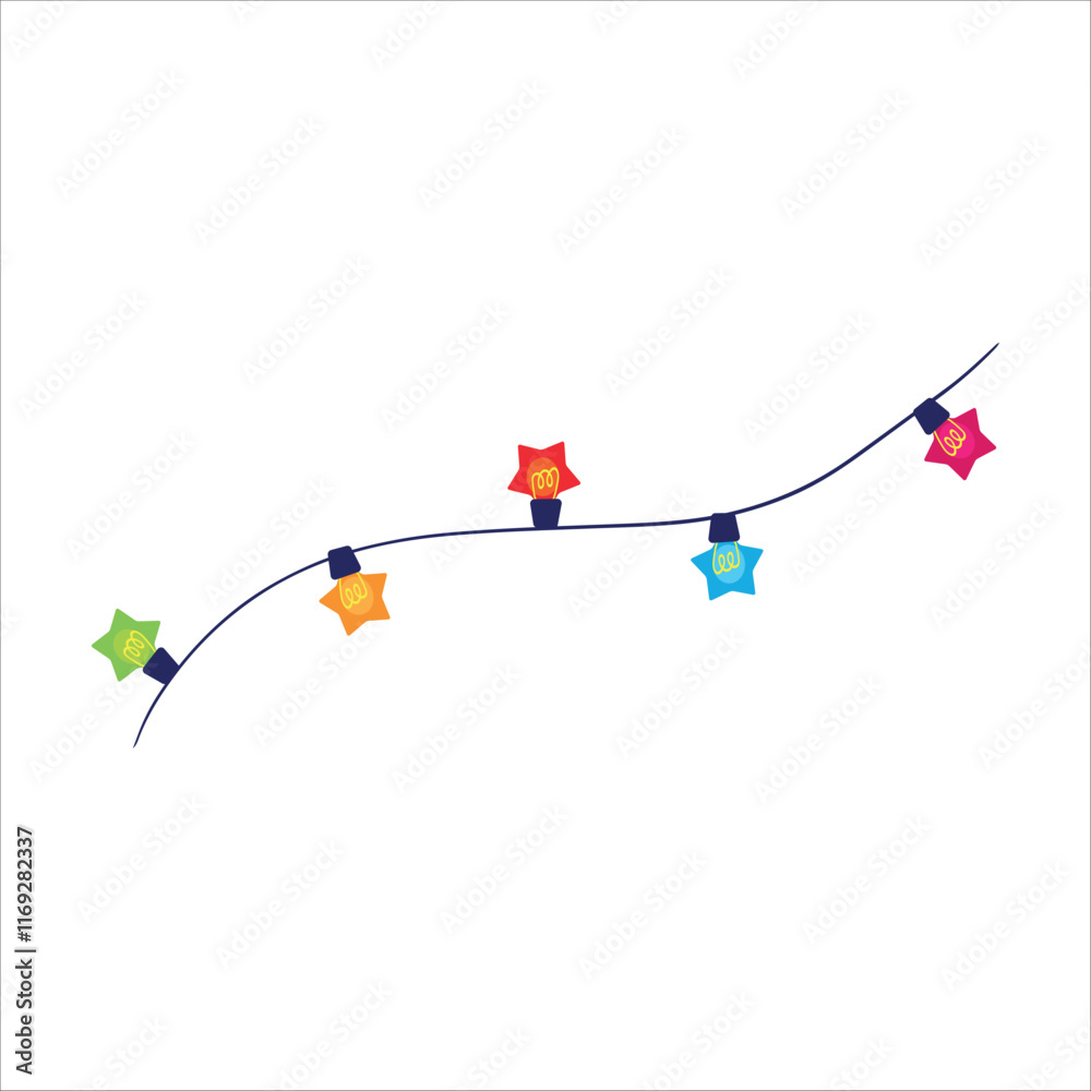 Set Christmas garland in the shape of a Christmas tree. Colored light bulbs. Decoration for the Christmas tree. Vector illustration on a white background. Set Christmas garland in the shape of a Christmas tree. Colored light bulbs. Decoration for the Christmas tree. Vector illustration on a white background.