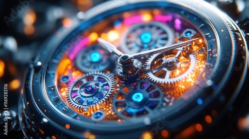 Wallpaper Mural A close-up of a mechanical watch showcasing intricate gears and vibrant colors. Torontodigital.ca