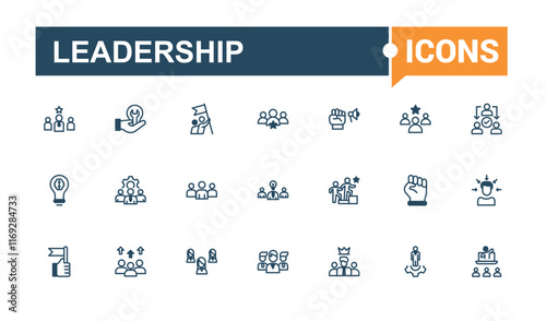 Leadership linear icon. Includes thin line group, collaboration, motivation, career, business, organization, human and more. Pixel perfect. Vector line and solid icons.