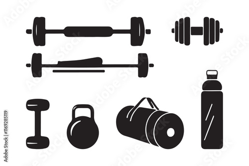 Fitness Equipment Silhouettes for Gym and Training Design