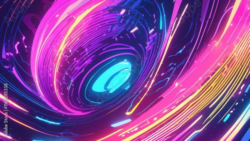 Abstract Neon Spiral Tunnel With Vibrant Colors and Dynamic Motion Effect