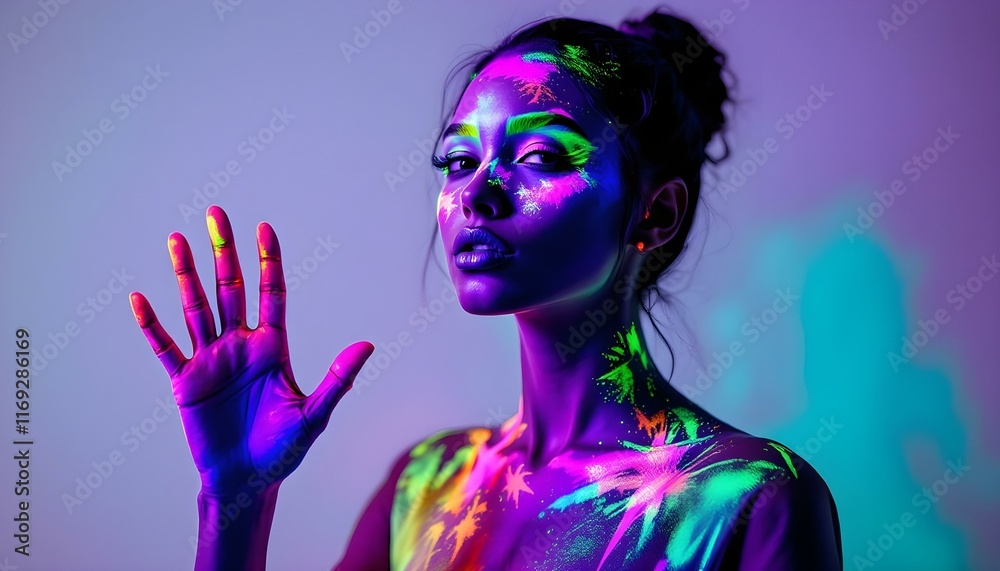 Ultraviolet photography of portraits with luminous paint