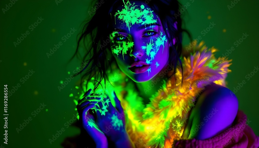 Ultraviolet photography of portraits with luminous paint