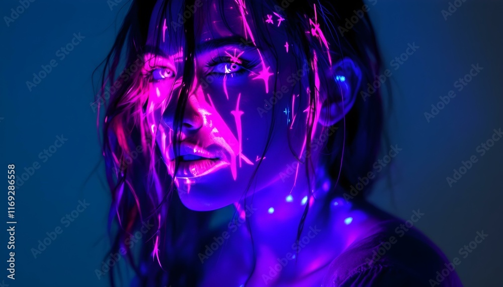 Ultraviolet photography of portraits with luminous paint