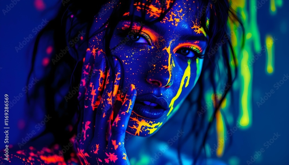 Ultraviolet photography of portraits with luminous paint