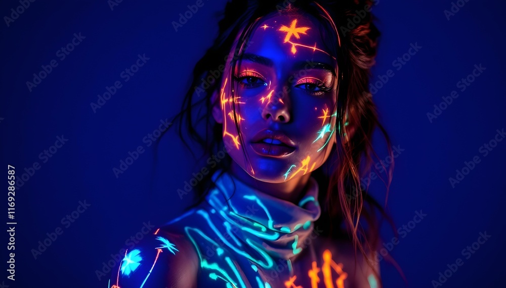 Ultraviolet photography of portraits with luminous paint