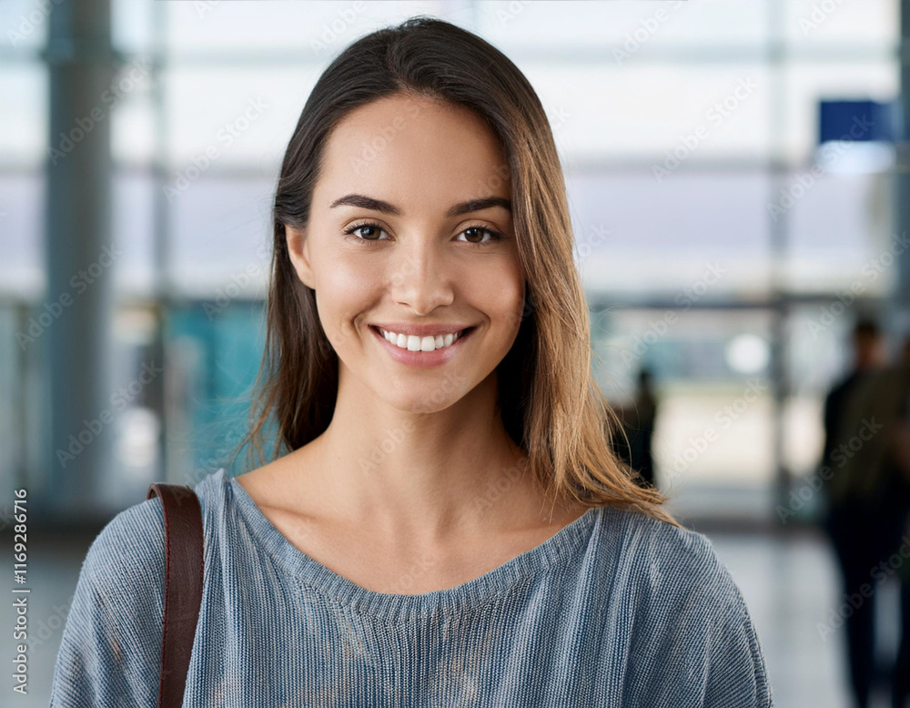 Portrait of a smiling woman in airport Portrait of a smiling woman in airport