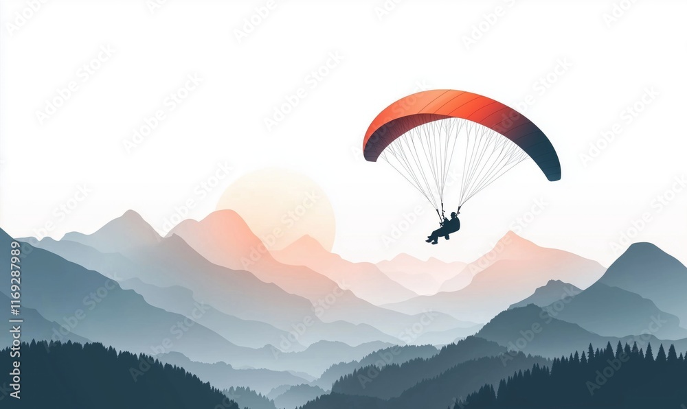 Paragliding Adventure Over Majestic Mountains at Sunset with Silhouetted Landscape Paragliding Adventure Over Majestic Mountains at Sunset with Silhouetted Landscape