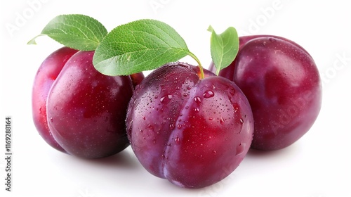 Wallpaper Mural Juicy Red Plums with Fresh Green Leaves Torontodigital.ca