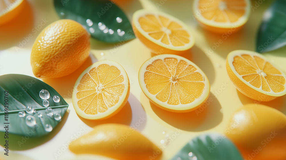 Fototapeta premium Slicing fresh lemons vibrant kitchen food photography bright atmosphere close-up citrus freshness 