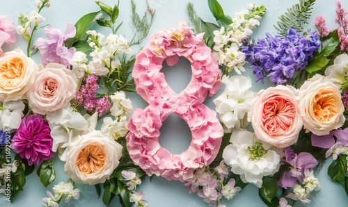 Floral Arrangement Number 8 with Colorful Flowers and Petals for Celebrations, Birthdays, Anniversaries, or Special Occasions