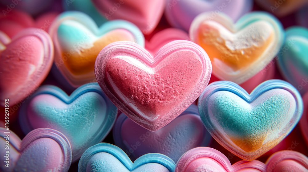 Fototapeta premium Hearts with thin lines and marshmallow texture, background for Valentine's day, birthday