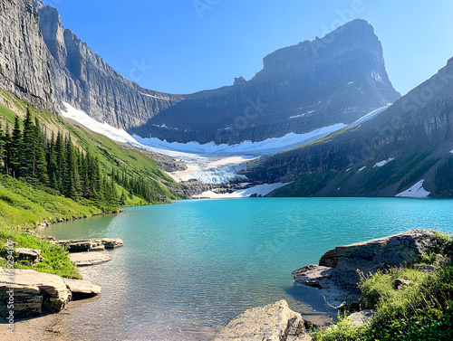 A majestic glacierfed lake with turquoise waters photo