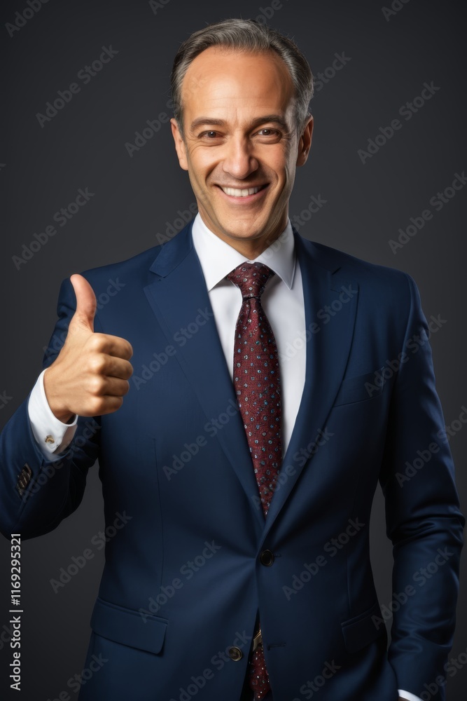 smiling man in a blue suit giving a thumbs up smiling man in a blue suit giving a thumbs up