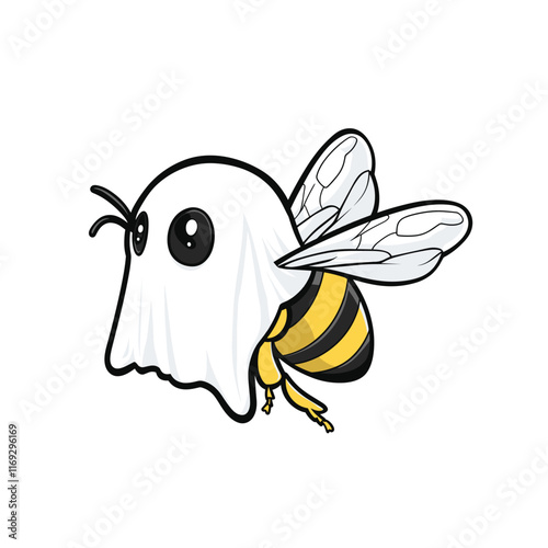 Bee in ghost costume, yellow stripes visible.