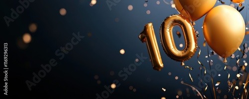 Wallpaper Mural A festive image featuring golden balloons and the number 10, symbolizing a celebration or milestone. Torontodigital.ca