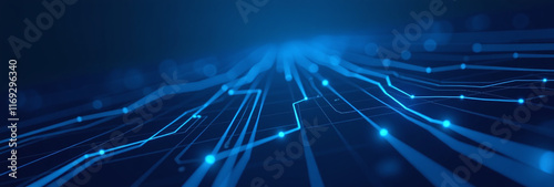 blue tech background features abstract digital circuitry connected lines navy light blue gradient artificial intelligence