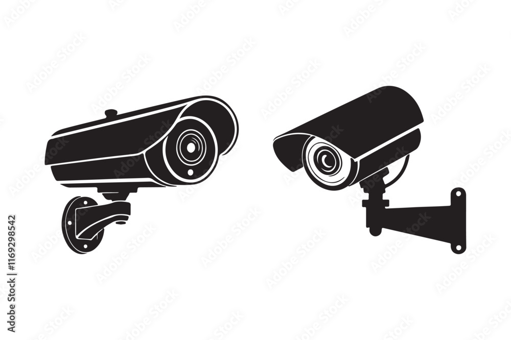 Black Silhouette of Security Cameras for Surveillance Design Black Silhouette of Security Cameras for Surveillance Design
