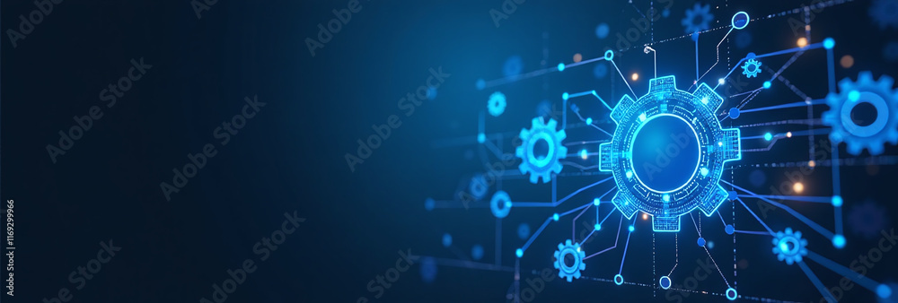 Fototapeta premium dark background features abstract blue glowing digital gears