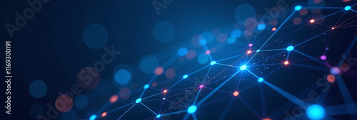 dark blue background glowing network digital elements promote tech products services