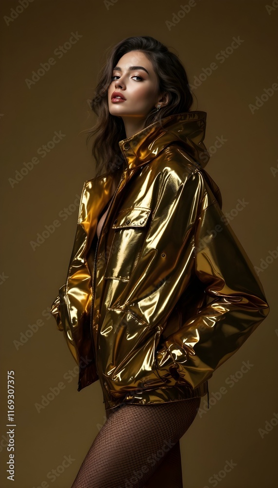 Model photostoot of woman portrait in latex jacket