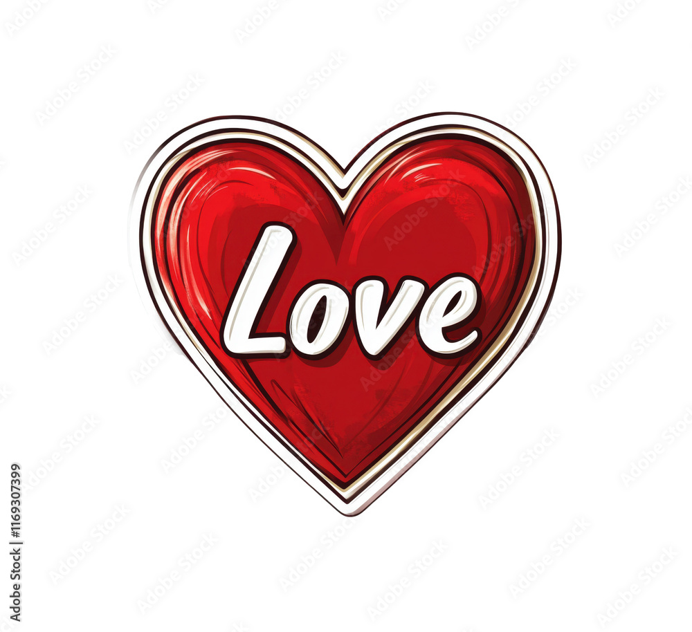 A vibrant red heart shape features the word love artistically displayed at the center. This design can be used for decorations, greeting cards, or romantic events. A vibrant red heart shape features the word love artistically displayed at the center. This design can be used for decorations, greeting cards, or romantic events.