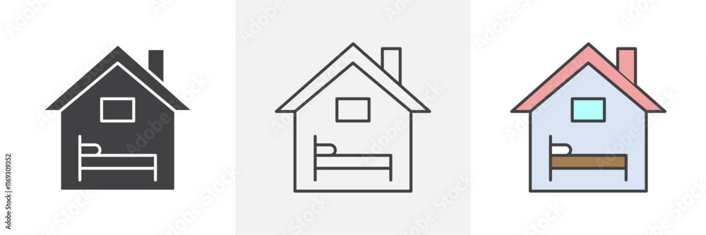 Accomodation icons in black and colored versions Accomodation icons in black and colored versions